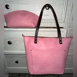Portland Leather Bubblegum Medium Zip Tote and Eclipse Bundle